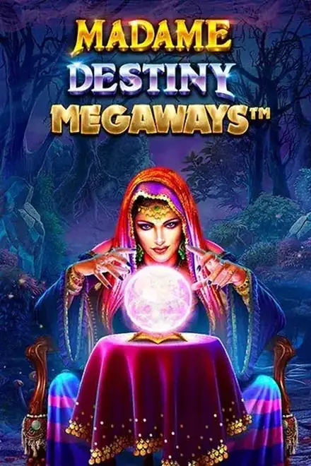 Spielautomat Madame Destiny Megaways mit Kartenlegerin und Multiplikatoren in Kaskaden