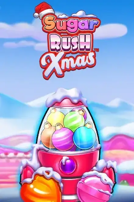 Spielautomat Sugar Rush Xmas mit seinem Raster aus vereisten Bonbons im Vipz Casino